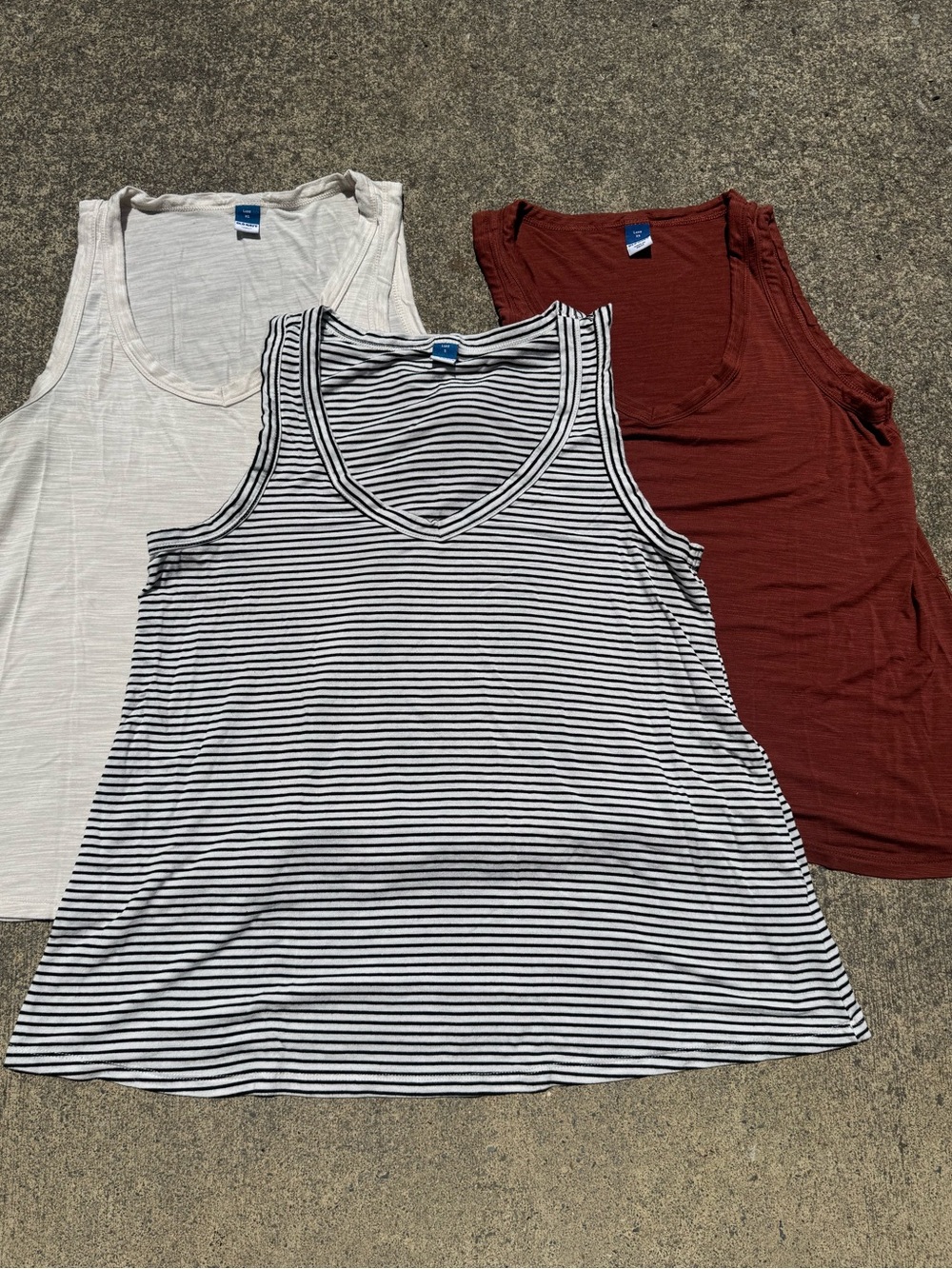 Old Navy Luxe Tank Top Set - Cream XS, Black Stripe S, and Rust S Basic Layers